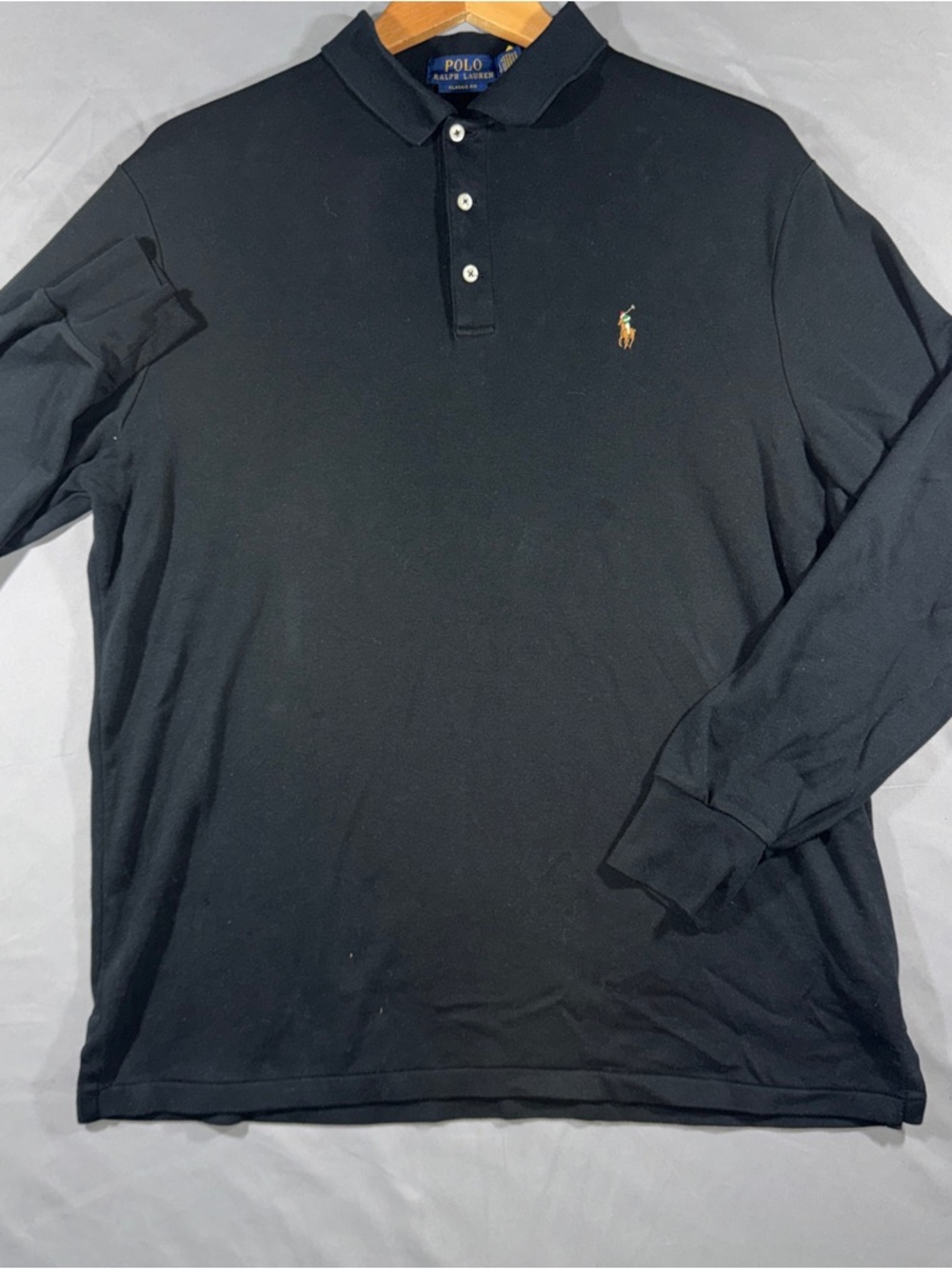 Polo Ralph Lauren Polo Shirt Mens Large Black Long Sleeve Classic Fit Cotton